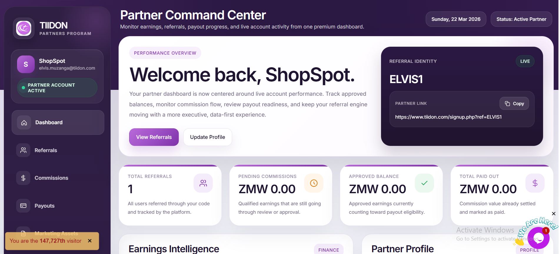 Tiidon partner dashboard preview